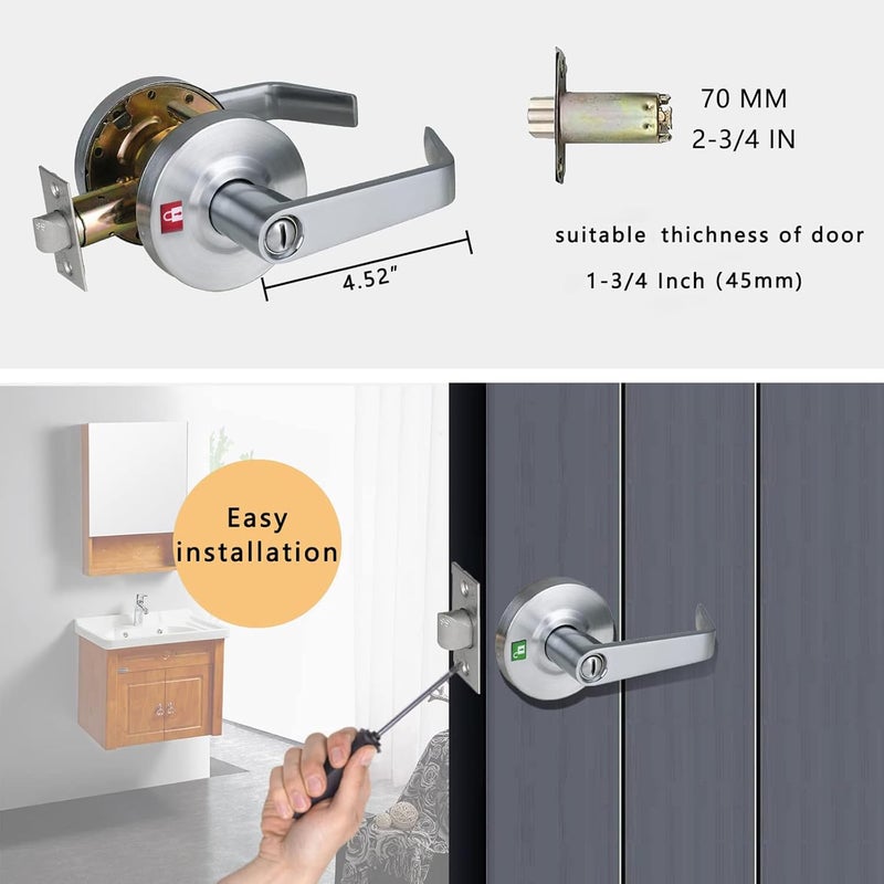 HISAFE Heavy Duty Commercial Grade 2 Privacy Door Lever, Satin Chrome Finished ADA Commercial Bathroom Door Handle, UL 3 Hour Fire Rated Ergonomic Lever, 70mm Latch - Image 3